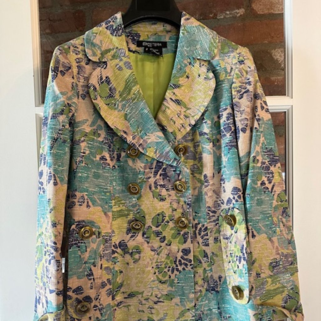 Etcetera Floral Blue And Green Silk Blend Jacket Size 2